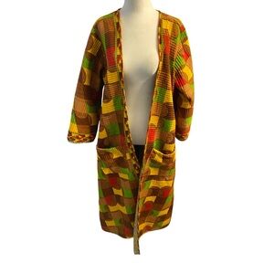 Colorful Silk Geometric Patterned Kimono Jacket Size L Vintage Quilted Paisley